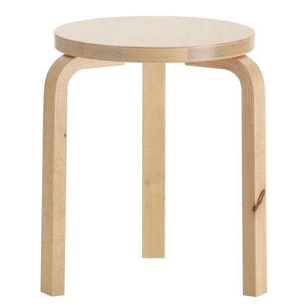 Stool 60 legs wild birch natural lacquered top birch veneer image