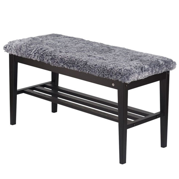 Oscarssons Mobel Nadja bench black sheepskin light grey kuva